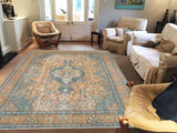 handmade Medallion, Traditional Tabriz Tan Blue Hand Knotted RECTANGLE 100% WOOL area rug 10x13