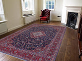 handmade Medallion, Traditional Kashan Blue Red Hand Knotted RECTANGLE 100% WOOL area rug 10x13