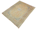 handmade Medallion, Traditional Kashan Orange Brown Hand Knotted RECTANGLE 100% WOOL area rug 10x13