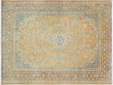 handmade Medallion, Traditional Kashan Orange Brown Hand Knotted RECTANGLE 100% WOOL area rug 10x13