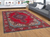 handmade Medallion, Traditional Tabriz Red Blue Hand Knotted RECTANGLE 100% WOOL area rug 10x13