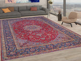 handmade Medallion, Traditional Kashan Red Blue Hand Knotted RECTANGLE 100% WOOL area rug 10x13
