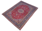 handmade Medallion, Traditional Kashan Red Blue Hand Knotted RECTANGLE 100% WOOL area rug 10x13