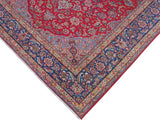 handmade Medallion, Traditional Kashan Red Blue Hand Knotted RECTANGLE 100% WOOL area rug 10x13