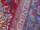 handmade Medallion, Traditional Kashan Red Blue Hand Knotted RECTANGLE 100% WOOL area rug 10x13