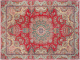 handmade Medallion, Traditional Tabriz Red Green Hand Knotted RECTANGLE 100% WOOL area rug 10x13