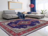 handmade Medallion, Traditional Tabriz Blue Red Hand Knotted RECTANGLE 100% WOOL area rug 10x13