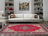 handmade Medallion, Traditional Tabriz Red Blue Hand Knotted RECTANGLE 100% WOOL area rug 7x9