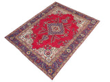 handmade Medallion, Traditional Tabriz Red Blue Hand Knotted RECTANGLE 100% WOOL area rug 7x9