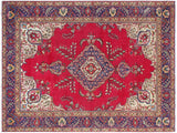 handmade Medallion, Traditional Tabriz Red Blue Hand Knotted RECTANGLE 100% WOOL area rug 7x9