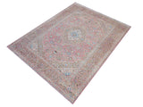 handmade Medallion, Traditional Kashan Pink Brown Hand Knotted RECTANGLE 100% WOOL area rug 8x12