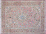 handmade Medallion, Traditional Kashan Pink Brown Hand Knotted RECTANGLE 100% WOOL area rug 8x12