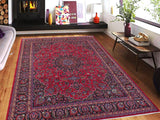handmade Medallion, Traditional Kashan Red Blue Hand Knotted RECTANGLE 100% WOOL area rug 10x13