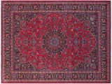 handmade Medallion, Traditional Kashan Red Blue Hand Knotted RECTANGLE 100% WOOL area rug 10x13