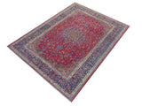 handmade Medallion, Traditional Kashan Red Blue Hand Knotted RECTANGLE 100% WOOL area rug 10x14