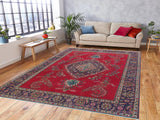 handmade Medallion, Traditional Tabriz Red Purple Hand Knotted RECTANGLE 100% WOOL area rug 10x13