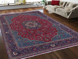 handmade Medallion, Traditional Kashan Red Purple Hand Knotted RECTANGLE 100% WOOL area rug 10x13