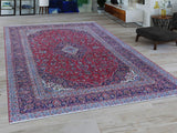 handmade Medallion, Traditional Kashan Red Blue Hand Knotted RECTANGLE 100% WOOL area rug 9x13