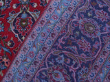 handmade Medallion, Traditional Kashan Red Blue Hand Knotted RECTANGLE 100% WOOL area rug 9x13