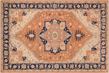 Bohemian Heriz Ziegler Lottie Orange Blue Hand-Knotted Rug - 9'11'' x 13'11''