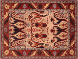 Antique Vintage Kargahi Eleanora Tan/Rust Wool Rug - 6'2'' x 9'0''