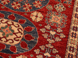 handmade Geometric Super Kazak Red Blue Hand Knotted RECTANGLE 100% WOOL area rug 5x6