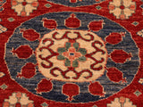handmade Geometric Super Kazak Red Blue Hand Knotted RECTANGLE 100% WOOL area rug 5x6