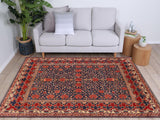 handmade Geometric Super Kazak Blue Red Hand Knotted RECTANGLE 100% WOOL area rug 7x8