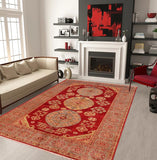 handmade Geometric Kotan Red Lt. Blue Hand Knotted RECTANGLE 100% WOOL area rug 6 x 9