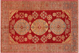 handmade Geometric Kotan Red Lt. Blue Hand Knotted RECTANGLE 100% WOOL area rug 6 x 9