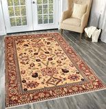 handmade Geometric Kafkaz Chobi Ziegler Beige Red Hand Knotted RECTANGLE 100% WOOL area rug 6 x 8