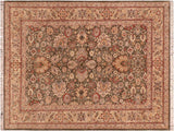 handmade Traditional Mehal Green Taupe Hand Knotted RECTANGLE 100% WOOL area rug 6x9