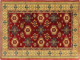 handmade Geometric Sherwan Red Gold Hand Knotted RECTANGLE 100% WOOL area rug 4x6