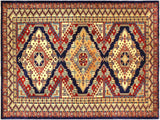 Antique Rustic Sherwan Sheridan Blue/Beige Wool Rug - 4'4'' x 5'11''