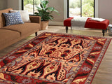 handmade Geometric Kargahi Tan Red Hand Knotted RECTANGLE 100% WOOL area rug 7x9