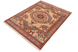 handmade Geometric Kafkaz Chobi Ziegler Beige Rust Hand Knotted RECTANGLE 100% WOOL area rug 6 x 9