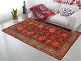 handmade Geometric Super Kazak Red Tan Hand Knotted RECTANGLE 100% WOOL area rug 5x7
