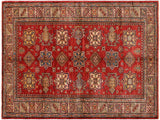 handmade Geometric Super Kazak Red Tan Hand Knotted RECTANGLE 100% WOOL area rug 5x7