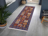 handmade Geometric Khurgeen Blue Red Hand Knotted RUNNER 100% WOOL area rug 3x8