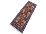 handmade Geometric Khurgeen Blue Red Hand Knotted RUNNER 100% WOOL area rug 3x8
