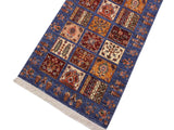 handmade Geometric Khurgeen Blue Red Hand Knotted RUNNER 100% WOOL area rug 3x8