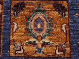 handmade Geometric Khurgeen Blue Red Hand Knotted RUNNER 100% WOOL area rug 3x8