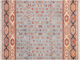 Rustic Khurgeen Abigail Blue/Beige Wool Rug - 6'0'' x 8'6''